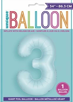 Funny Balloons Usa 3 Light Blue Number 13893 - 34 In Foil Balloons