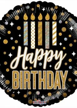 Funny Balloonsusa Happy Birthday Black Holo 16505 - 18 Foil Balloons