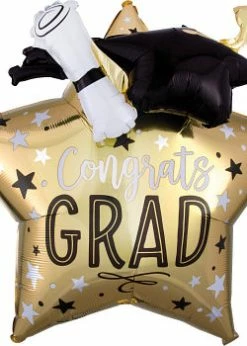 Funny Balloons Usa Foil Balloons 3-D Grad Star & Diploma 39338