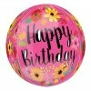 Funny Balloons Usa Happy Birthday Floral Pink Orbz 3556601 Foil Balloons