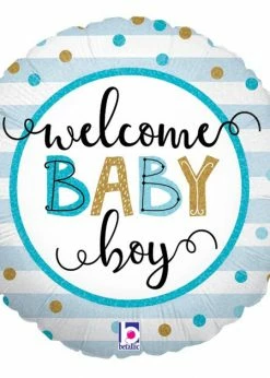 Funny Balloonsusa Foil Balloons Welcome Baby Boy Stripes 26136