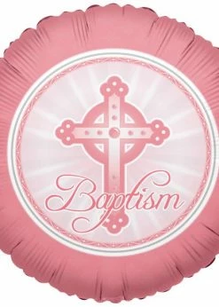 Funny Balloons Usa Baptism Cross Pink 17694 - 18 In Foil Balloons