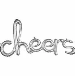 Funny Balloonsusa Script Phrase Cheers Silver 3688001 Foil Balloons