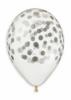 Funny Balloons Usa GS120: #000 Crystal Clear Silver Confetti 924626 Latex Balloons